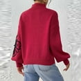 thumbnail image 4 of dGslk Women’s Long Sleeve Pullover Sweater with Mock Neck and Oversized Floral Pattern Soft Knit Casual Top for Autumn Winter Red L, 4 of 4