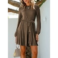 thumbnail image 6 of DOKOTOO Womens Velvet Cocktail Dress Lantern Sleeve Skater Dresses High Waist Party Dresses with Belt Fashion A-Line Dress, 6 of 8