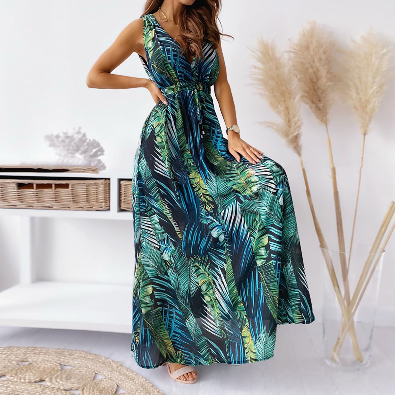 Wedding Guest Dresses For Women Women's Summer Fashion New Floral Print  Halter Strap Long Dress Banquet Wedding - Walmart.com