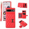 thumbnail image 1 of for Google Pixel 7 Detachable Shoulder Strap Wallet Case, with Card Slots & 360-degree Rotation Stand Ring Flip Premium PU Leather Protective Cover Lanyard for Women Girls, Red, 1 of 9