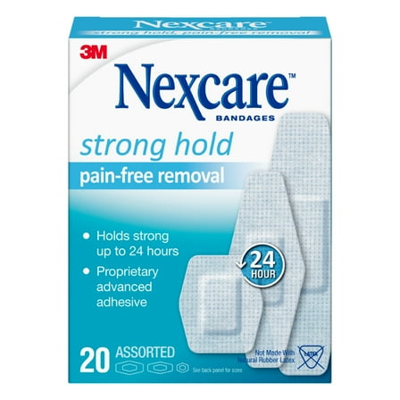 Nexcare Strong Hold Pain-Free Removal Bandages, Assorted Sizes, 20 Count
