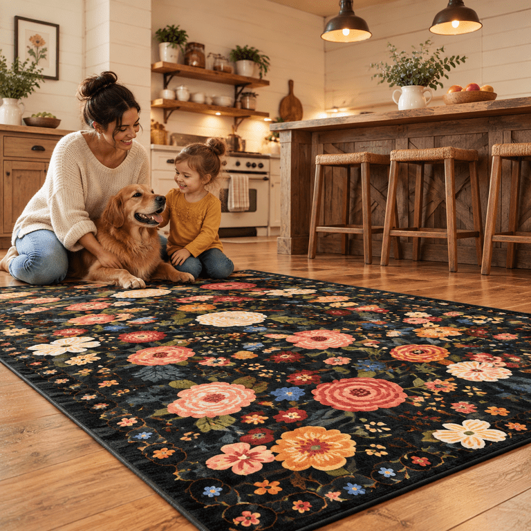 Black Rugs 6x9 Washable Area Rug Black Boho Flfor Living Room Bedroom - Walmart.com