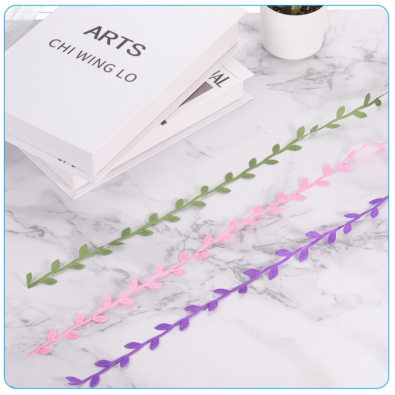 Unique Bargains Leaf Ribbon Artificial Leaf String for Wreath Making Gift Wrapping Pink