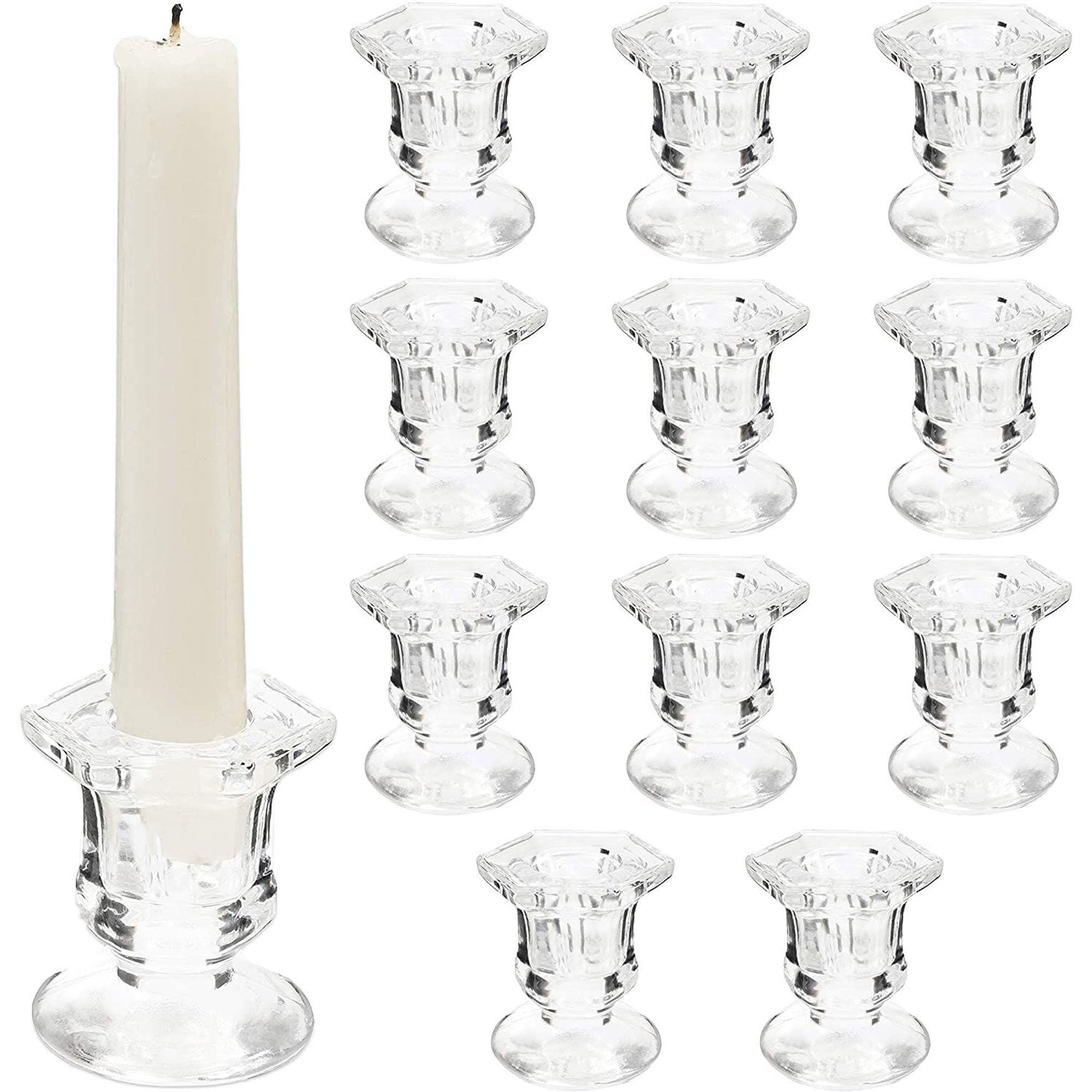 Crystal Glass Candle Holders Set of 12, Clear Taper Candlestick Pillar ...