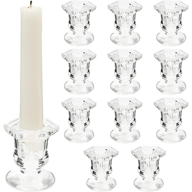 Crystal Glass Candle Holders Set of 12, Clear Taper Candlestick Pillar ...