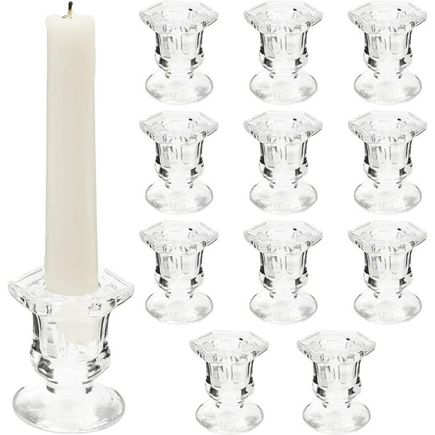Crystal Glass Candle Holders Set of 12, Clear Taper Candlestick Pillar Candle  Holder 2