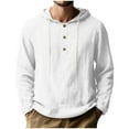 thumbnail image 3 of Xcmzpl Linen Hoodies for Men Long Sleeve Button up Pullover Tops Solid Raglan Shirts Lightweight Summer Blouses Camisetas, 3 of 8