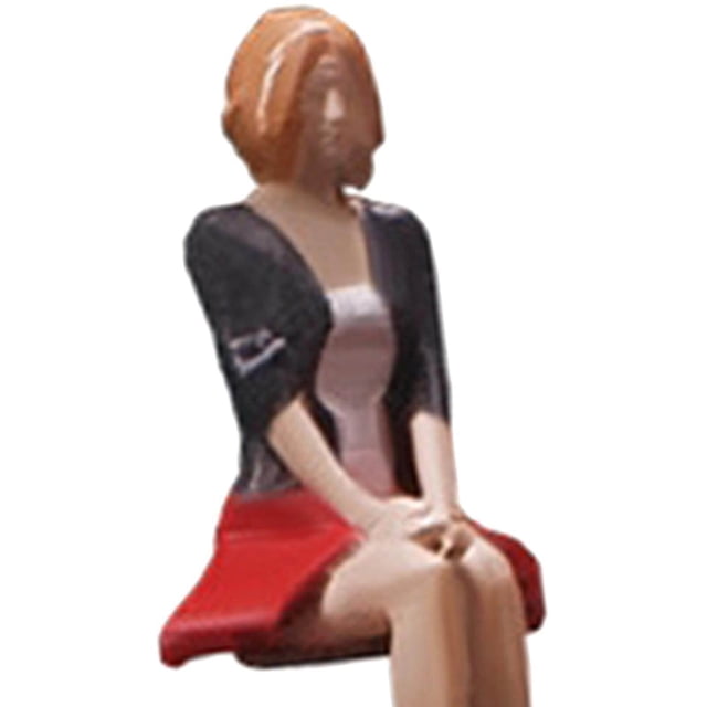 Figurine Fille en Résine 1:64 Modèle Peint à la Main train Diorama pour Collections de Paysages Rouge Assis