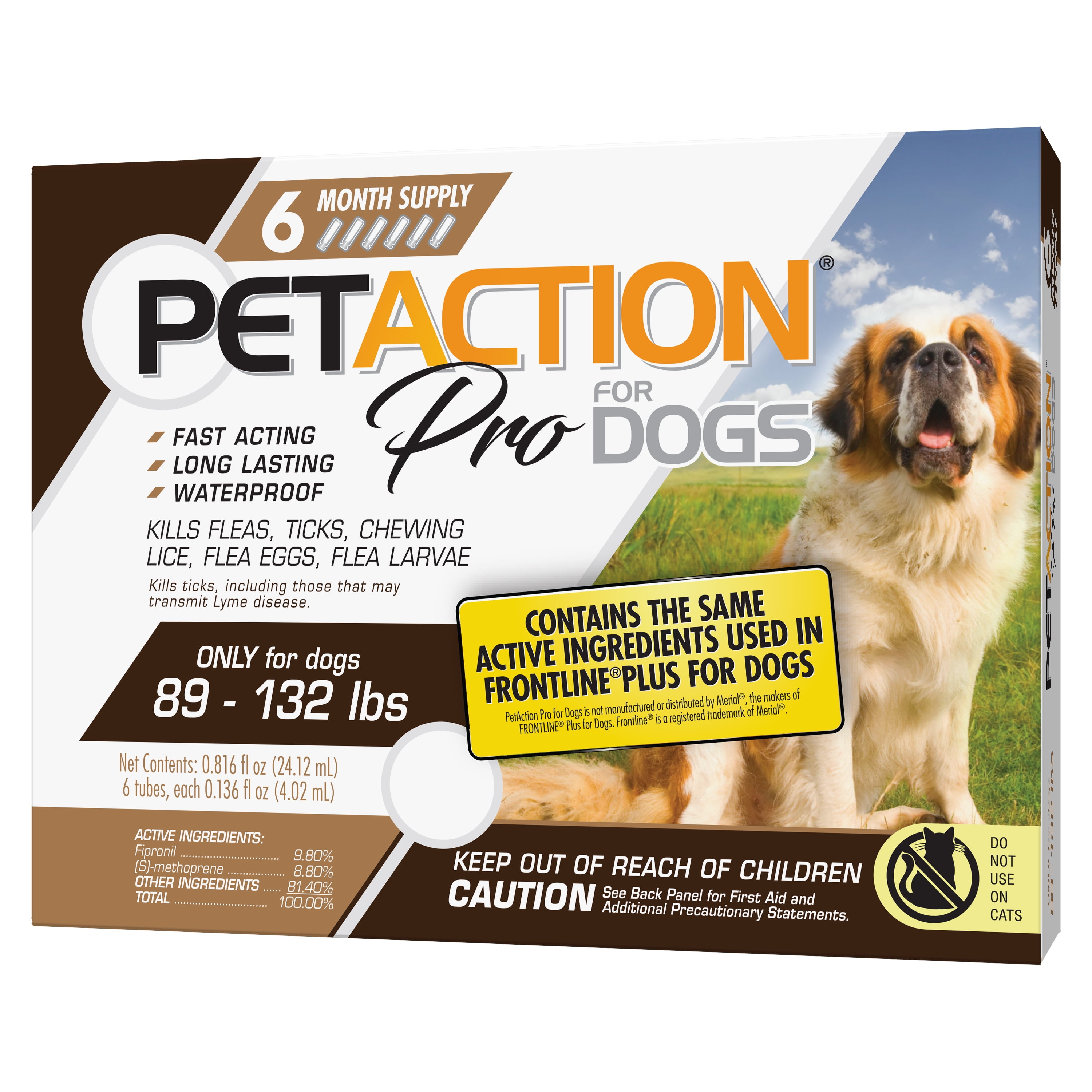 PETACTION PRO Flea & Tick Topical Treatment for Dogs, 89-132 lbs, 6 Count