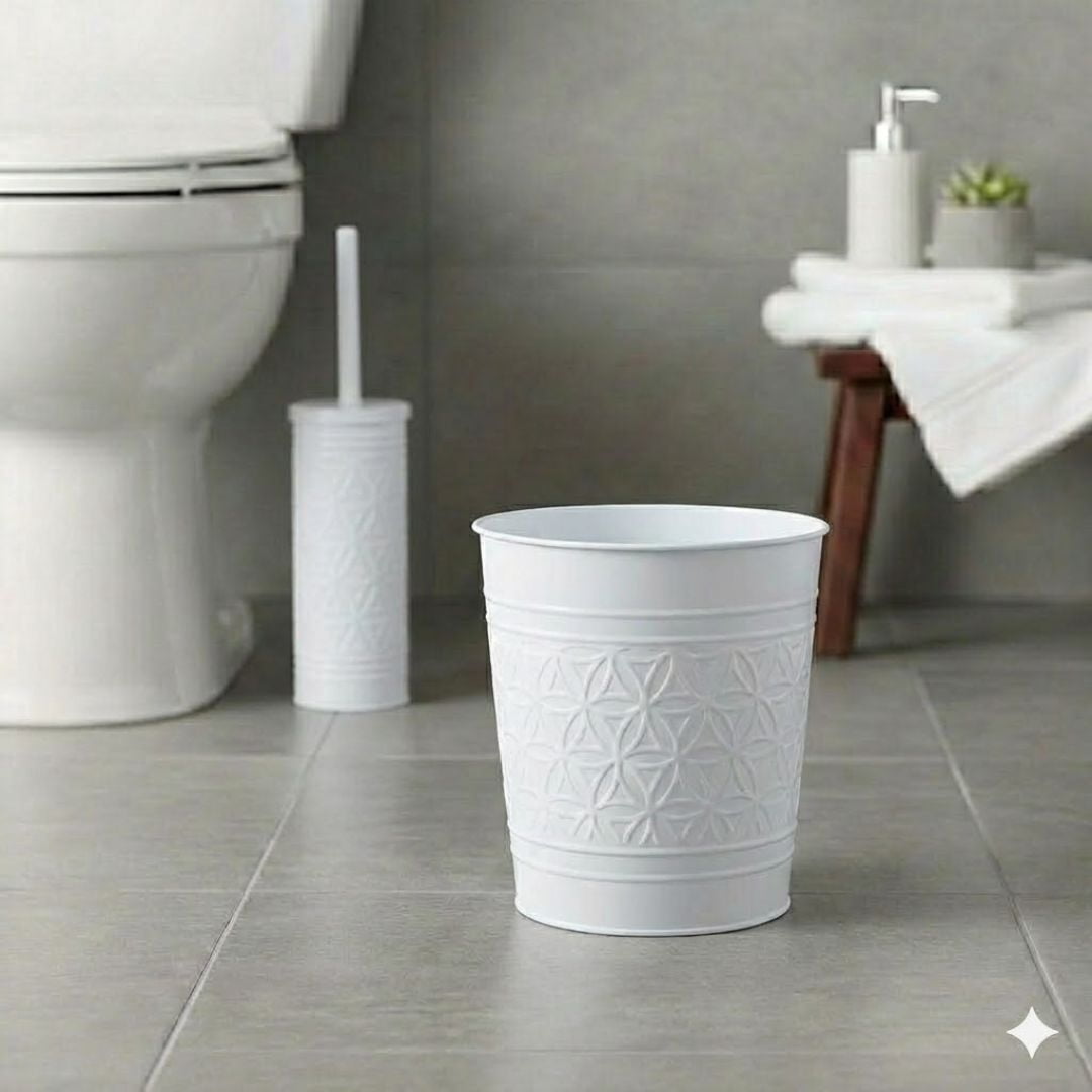 Autumn Alley White Bathroom Trash Can, Round Open-Top Bathroom Trash Can White Stylish and Durable Wastebasket for Home or Office Pretty Decorative Waste Basket Decor, Durable, White