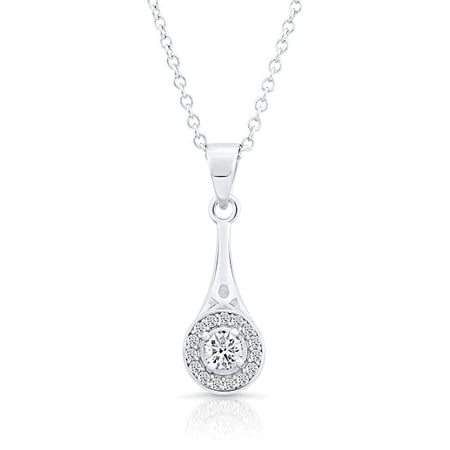 Tilo Jewelry 925 Sterling Silver Pendant Necklace with Halo Horn Charm with Cubic Zirconia CZ Stones | 18 Inch | Women & Unisex