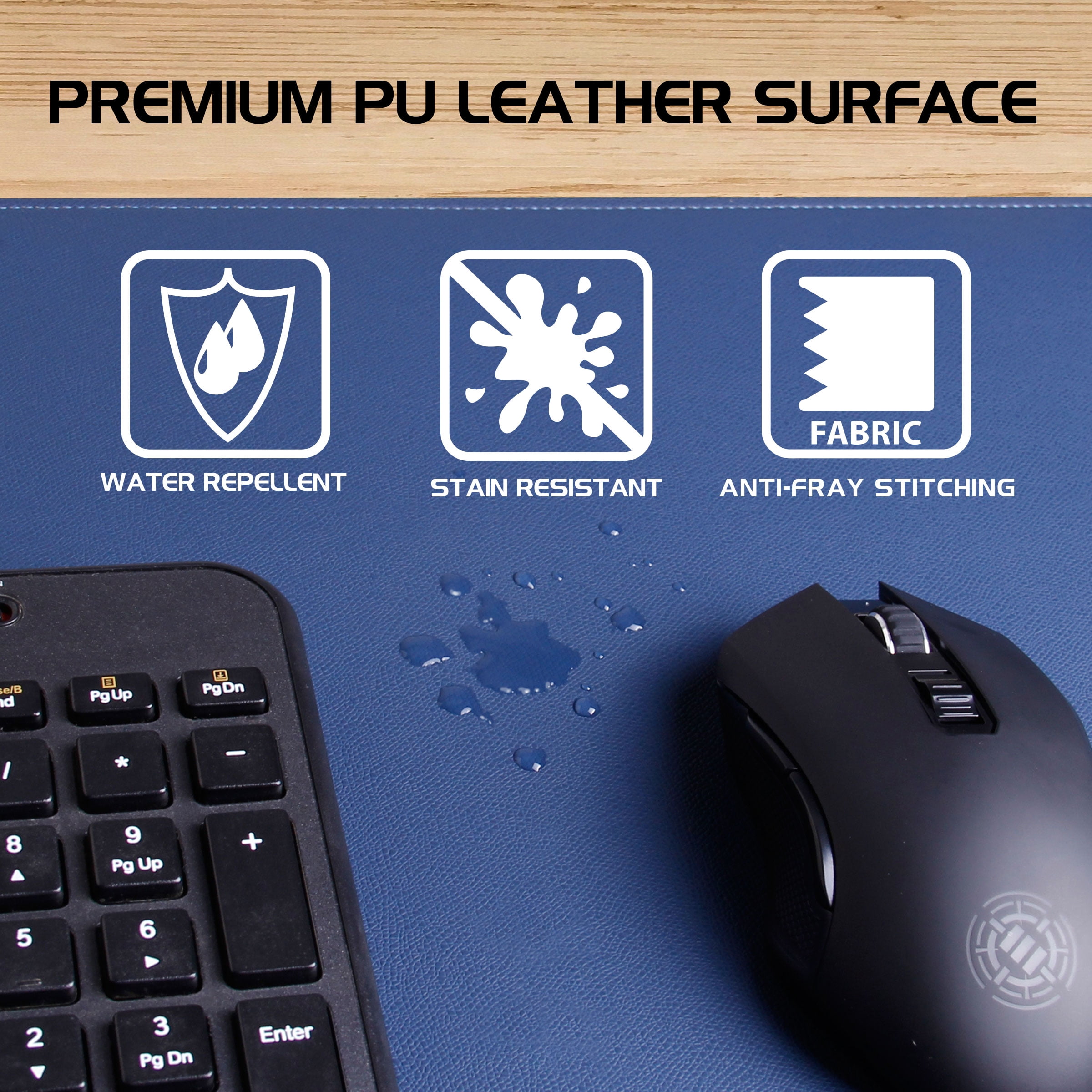 Great Decor and Work from Home Office Accessories Faux Leather Desk Mat Protector Extra Large Non-Slip Grip and Stitched Edges Black Water and Stain Resistant ENHANCE PU Leather Mouse Pad