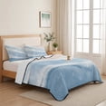 thumbnail image 5 of Full Quilt Set 78''x90'', Ombre Blue Waves Lightweight Summer Bedspread Coverlet Set with 2 Pillow Shams, Gradient Coastal Beach Sandy Ocean Breathable All Season Quilt Bedding for Bedroom/Guest Room, 5 of 9