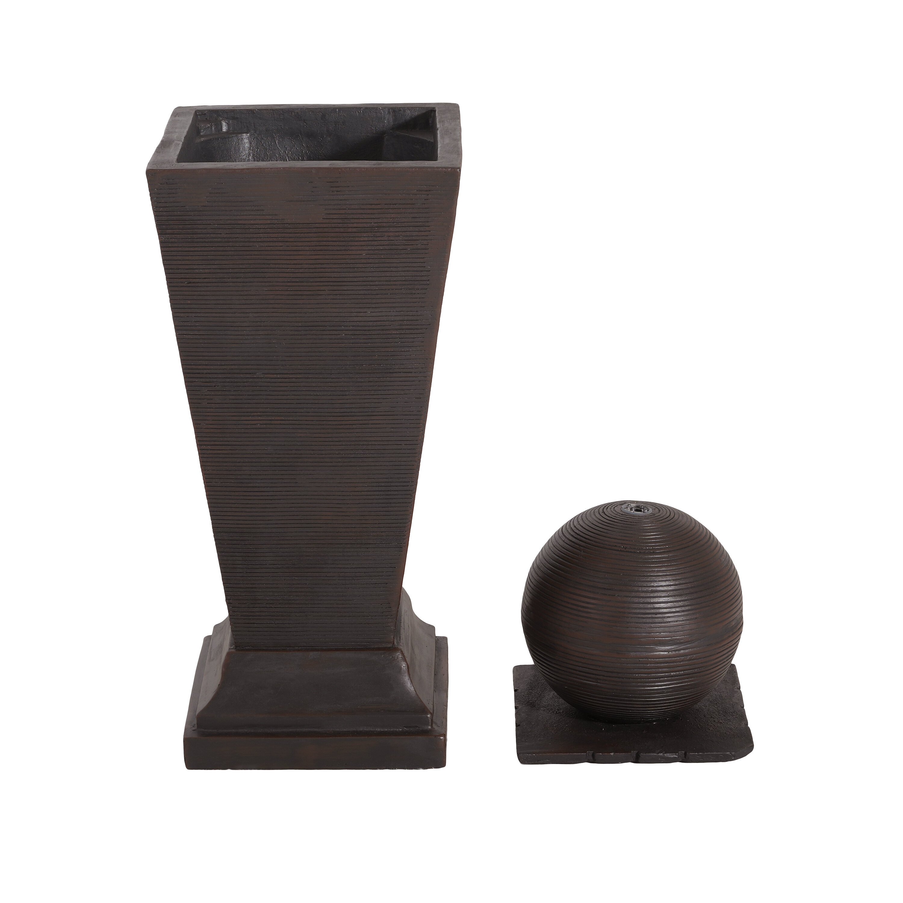 Solar Water Fountain, 35.5"H Dark Brown Concrete Tall Column Fountain -LED Light Retro Outdoor Oasis, Resilient Decor Feature, Dark Brown Outdoor Water Fountain,Cement Stone Water Fountain