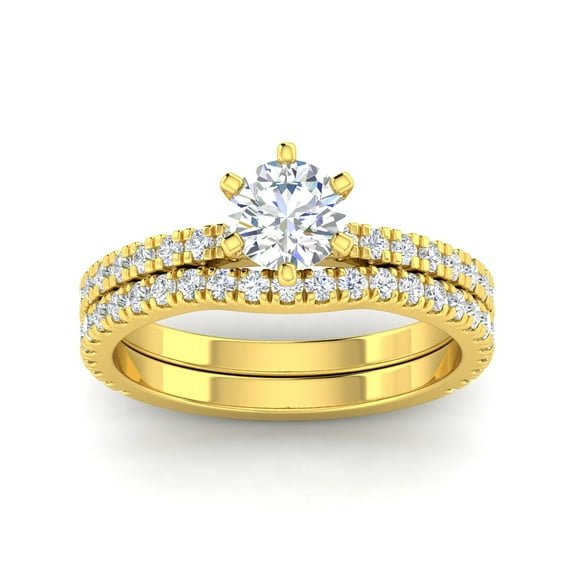 Certified 1 3/8 Carat TW Diamond Solitaire Bridal Set Engagement Rings in 14k Yellow Gold (H-I, I2)