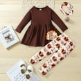 thumbnail image 2 of YESIMOLA Toddler Girl Christmas Outfits Baby Long Sleeve Tops Pants Hairabnd 3-piece Holiday Baby Clothes Set Little Girls Thanksgiving Outfits, 2 of 6