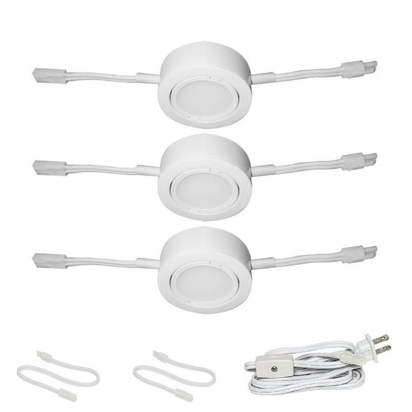 Nadair 3 Pack LED 120V Direct Voltage Puck Light, Surface Mount or Recessed Mount, Daisy Chain, 3000K Warm White, ETL Listed