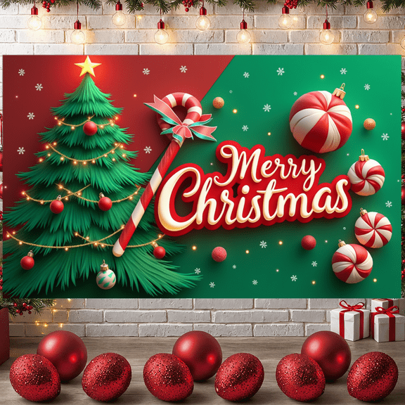 Decorative Design Christmas Banner Holiday Tree Candy Cane for Christmas Party Decoration Indoor Celebration Winter Event