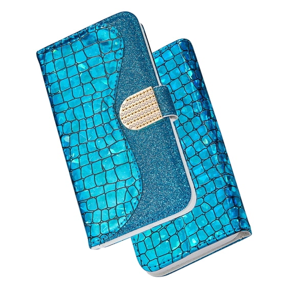 SaniMore for Samsung Galaxy A14 5G Wallet Case with Card Slot, Bling Sparkle Glitter Magnetic Clasp Purse Soft TPU + PU Leather Cover with Practical Bracket Shockproof Protection Shell, Blue