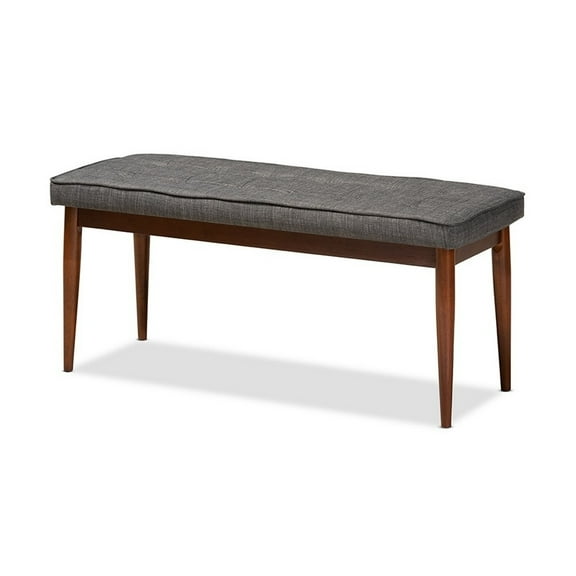 Itami Mid-Century Modern Dark Grey Fabric Upholstered Medium Oak Finished Wood Dining Bench