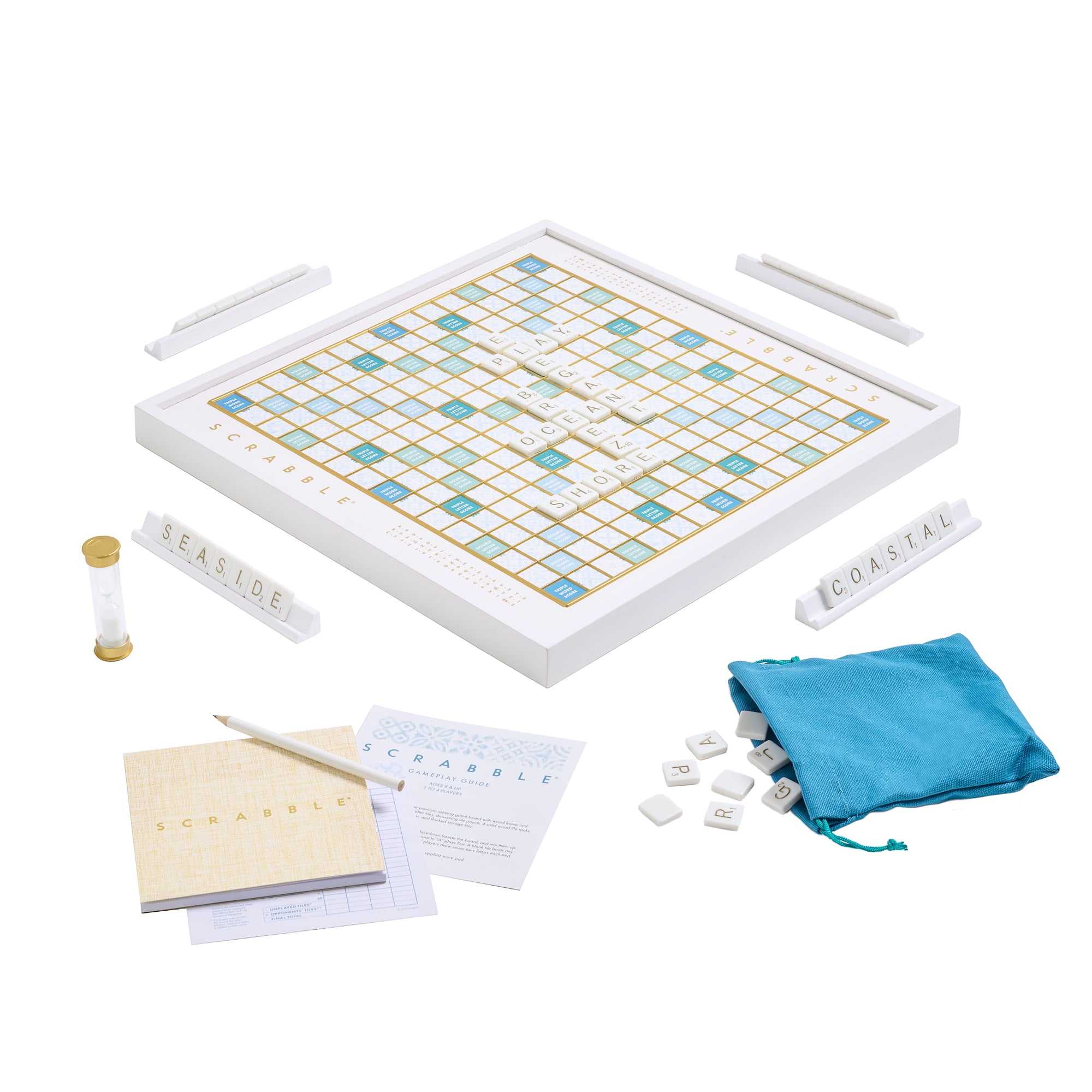 WS Game Company Scrabble Bianco Edition with Rotating Wooden Board