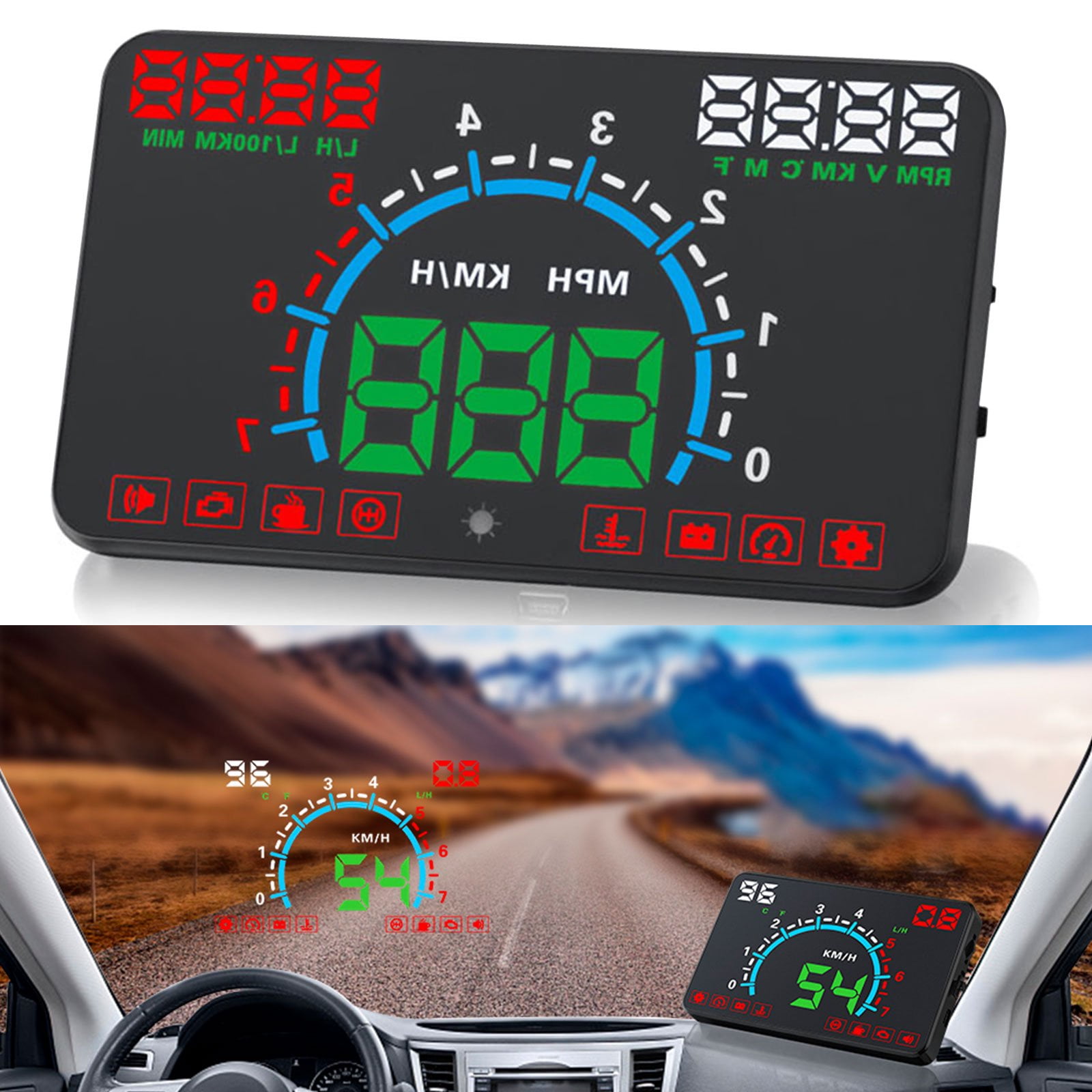 5.8'' Car HUD Head Up GPS Speedometer Display RPM Water Temp Fuel For OBDII Cars