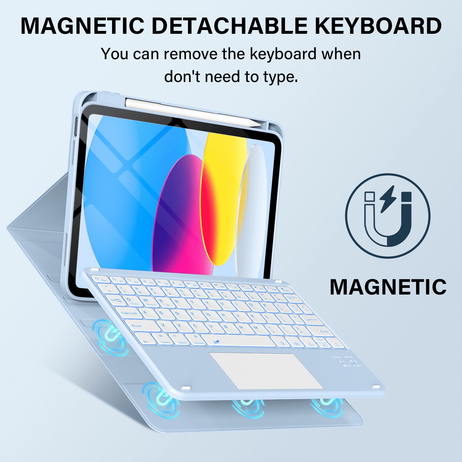 Kenke Keyboard Case Compatible for iPad (A16) 11/10th Generation 11/10.9 inch 2025/2020, Folio Cover with Pencil Holder, Multi-Touch Trackpad, 7 Color Backlit, Detachable Bluetooth Keyboard, Blue