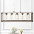 thumbnail image 5 of JONATHAN Y Zeniba 36" 5-Light Linear Adjustable Iron/Seeded Glass Rustic Farmhouse LED Pendant, Brown, 5 of 8