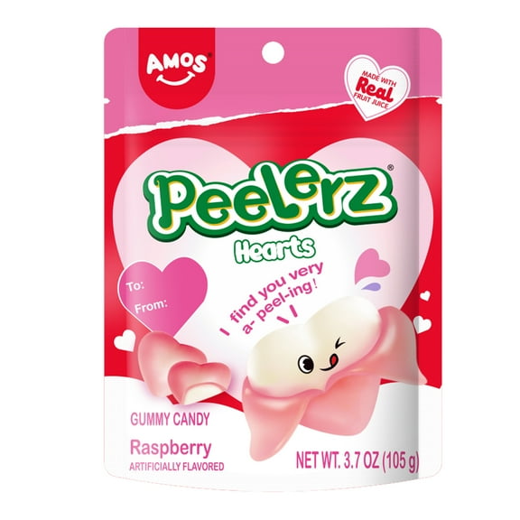 Amos Peelerz Gluten-Free Nut-Free Milk-Free Heart-Shaped Gummy Candy, 3.7 oz