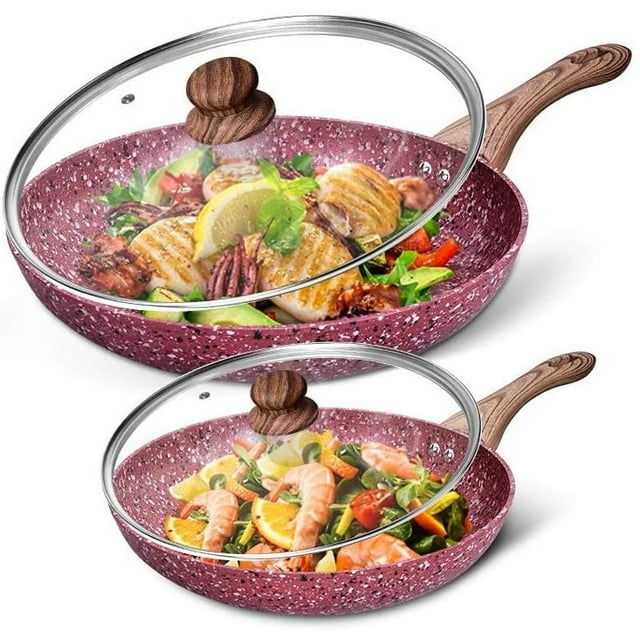 CSK 10"+11" Nonstick Frying Cookware Sets with Lids, Whitford Granite Coating, PFOA & APEO Free, Aluminum Alloy, Bakelite Handle, Induction Compatible