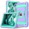 thumbnail image 3 of ELEHOLD 3-Layer Rugged Case For Apple Apple iPad 11th 10th Gen Heavy Duty Shockproof Cover, [Drop Protection], [Logo Visible], With Kickstand & Pencil Holder & Shoulder Strap, Purple+Mint, 3 of 11