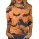 thumbnail image 1 of Camisa de cuello redondo con mangas 3/4 y temática de Halloween para mujer, con estampado de telaraña y murciélago, cómoda y elegante, 1 of 5