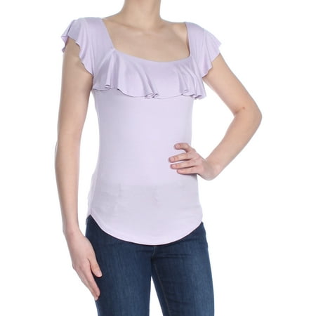FREE PEOPLE Womens Purple Ruffle Short Sleeve Square Neck Top Size: XS