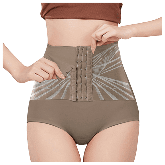 Fulorrnie Women's High Waisted Underwear Adjustable Hook Eye Closure for Tummy Control, Breathable Mesh Double Layer Compression Shaping, Grey, M