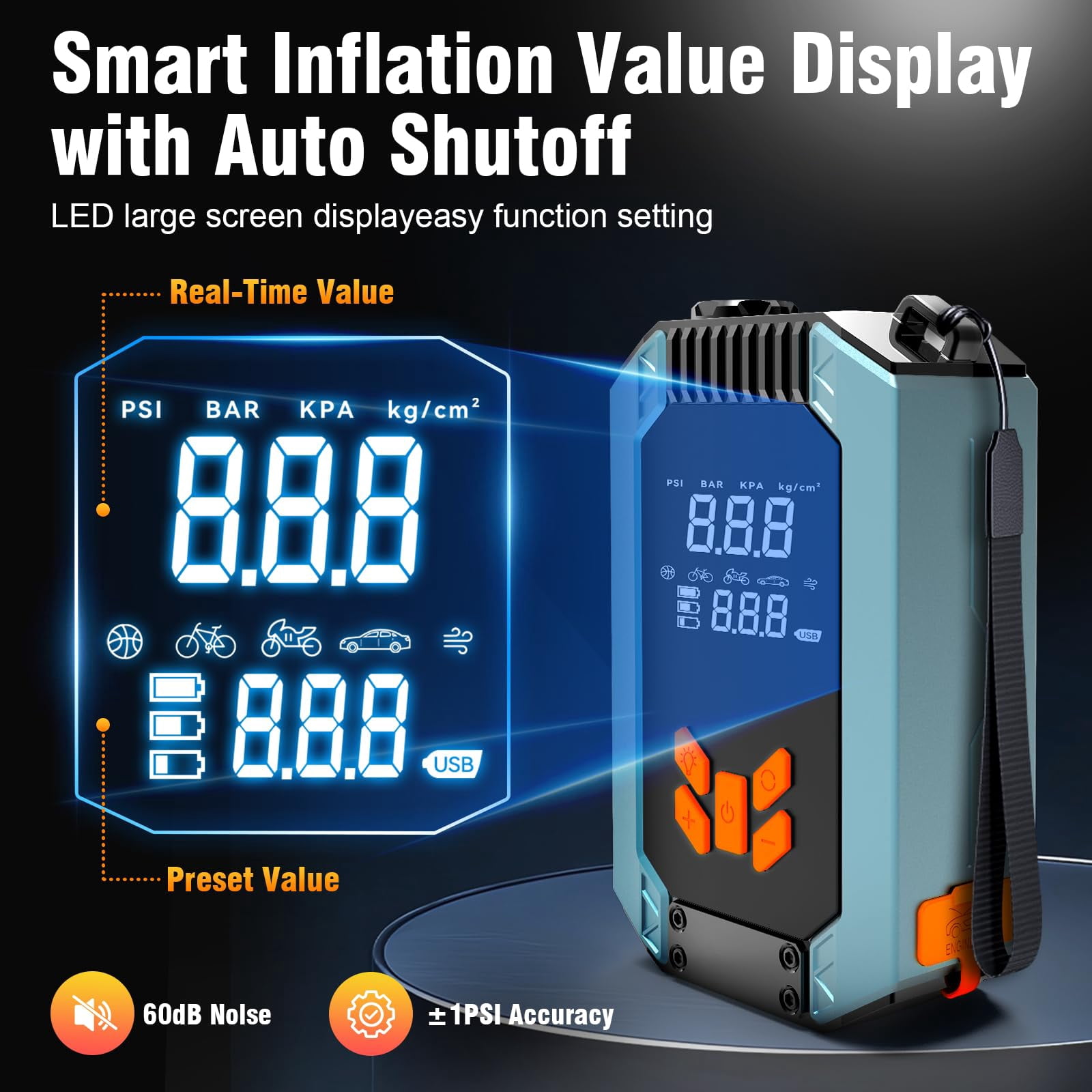 Portable Car Jump Starter 4000A Peak 12V with Air Compressor (150 PSI), Smart Jumper Cables, LED Light and LCD Display