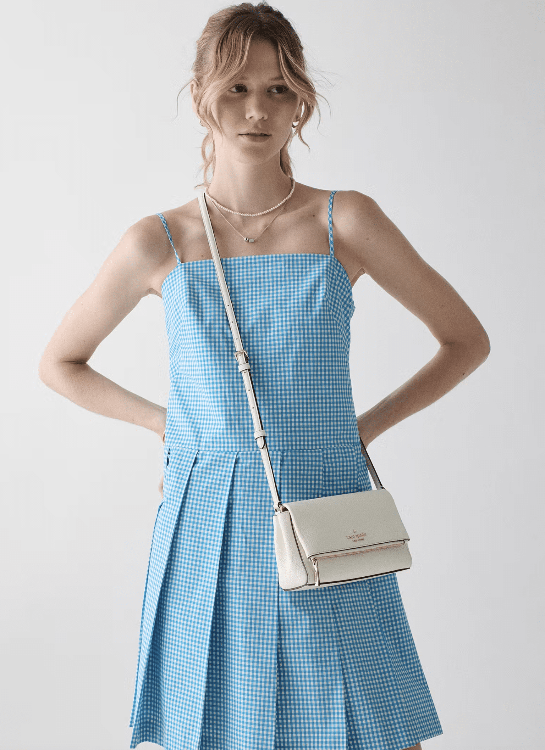 Kate Spade New York Leila Mini Crossbody Bag, Pebbled Leather, Adjustable Strap, Argento Hardware