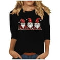 thumbnail image 3 of Jinhomg Merry Christmas Shirt for Women Cute Xmas Gnome Printed Tees Blouse Ladies Casual 3/4 Length Sleeve Holiday Party Pullovers Todays Daily Deals Black M, 3 of 5