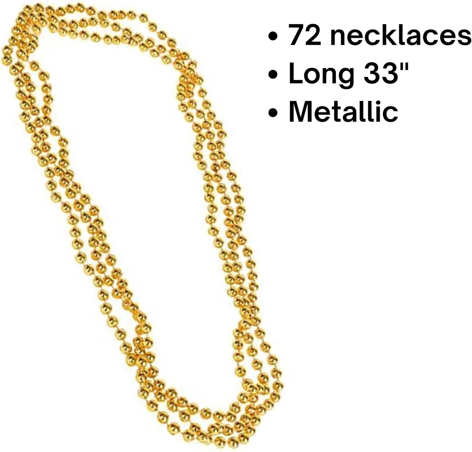 4E’s Novelty Gold Beads Necklaces 72 Pack – Mardi Gras Parade Throws, Party Beads Bulk