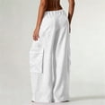 thumbnail image 5 of VBVC Women's Y2K Cotton-Linen Cargo Pants,Drawstring Wide Leg Trousers For Women,Ladies Summer Baggy Beach Sweatpants with Multi Pockets,White,S-2XL, 5 of 6