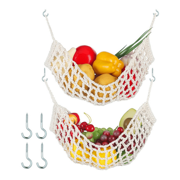 2 Pcs Macrame Fruit Hammock for Kitchen Under Hanging Fruit Baskets Handwoven Decorative