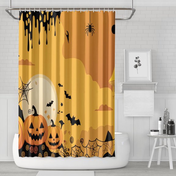Happy Halloween Pumpkin Shower Curtains,Reusable Scary Pumpkin Bathtub Curtains with Hooks Classic 72x72 in Polyester Curtains for Thanksgiving Day Fall Party Home Decor