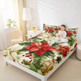 thumbnail image 4 of Manfei Green Red Beige Twin Sheet Sets,Merry Christmas Twin Fitted Sheet,Xmas Floral Berry Flat Sheet For Adult,Super Cozy Room Decor,3pcs, 4 of 7