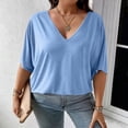 thumbnail image 4 of Jamicy Summer Tops for Women Plus Size V Neck T Shirts Solid Color Summer Half Sleeve Tees Casual Loose Fit Tunic Tops, 4 of 8
