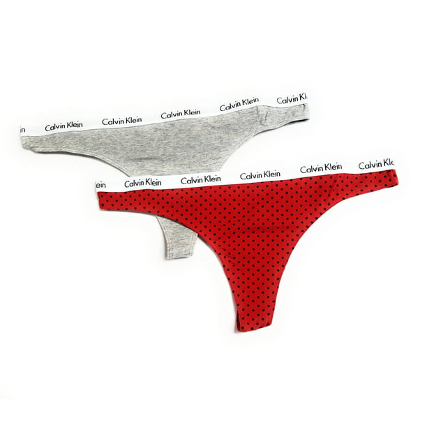 Calvin Klein Thong Set Pack of 2, Heather Gray/Red, Large 