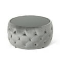 thumbnail image 2 of Benjara Pirana Ottoman Coffee Table- Gray Tuft Velvet- 30" Tempered Glass, 2 of 5
