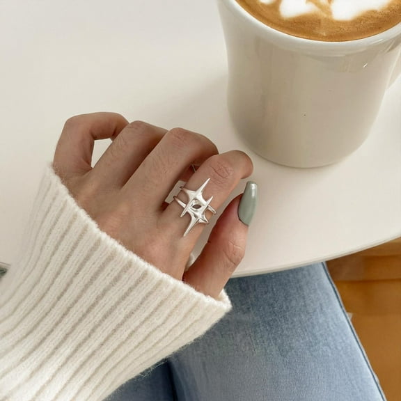 SSD_925 Sterling Silver Star Ring | Adjustable Statement Ring | Shining Star Silver Ring | Cute Ring | Unique Adjustable Ring | Star Shaped Ring