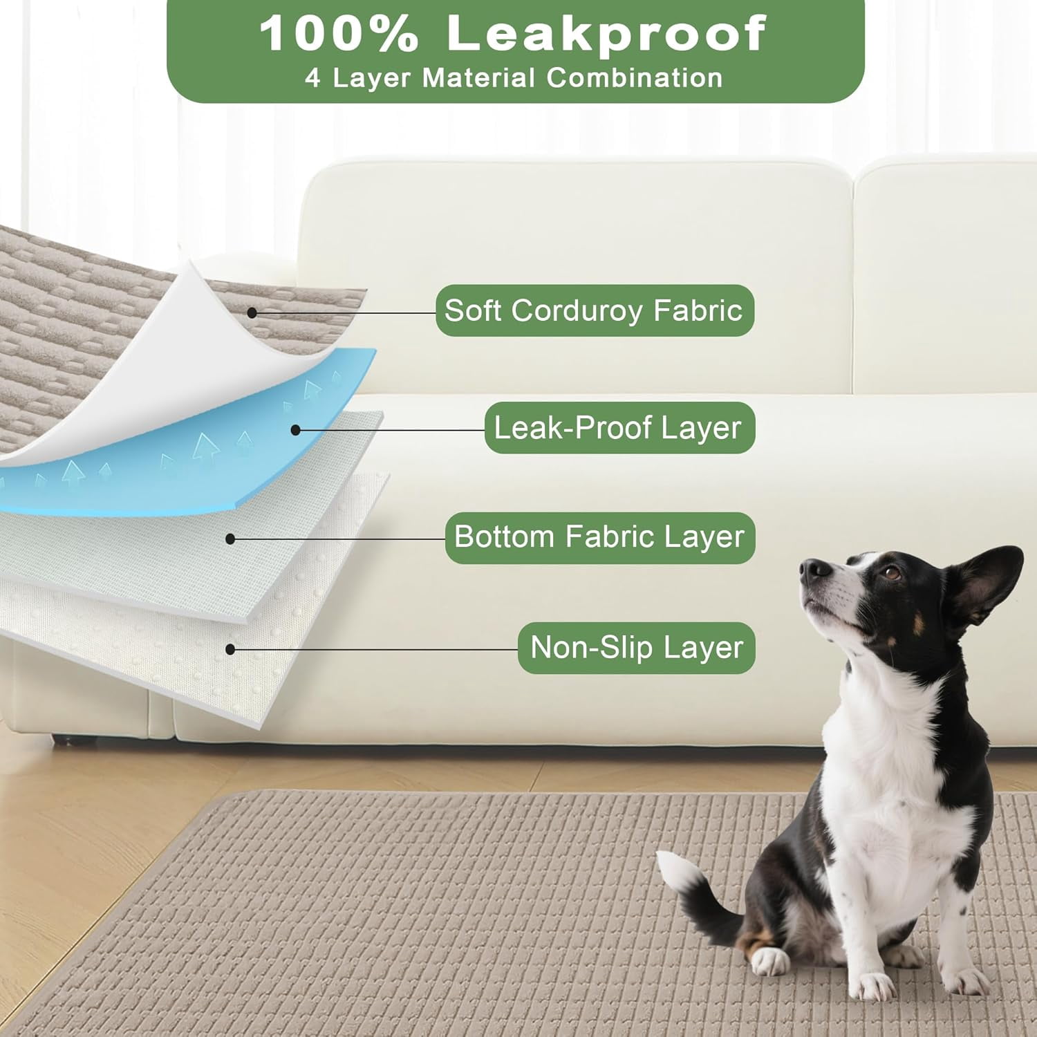 JJEAN-Washable Pee Pads for Dogs, Reusable Puppy Pads Dog Pads, Non-Slip Dog Pee Pads, Leak-Proof Pet Pee Pads Wee Wee Pads for Dogs. (Brown, 18"x24"(Pack of 2))