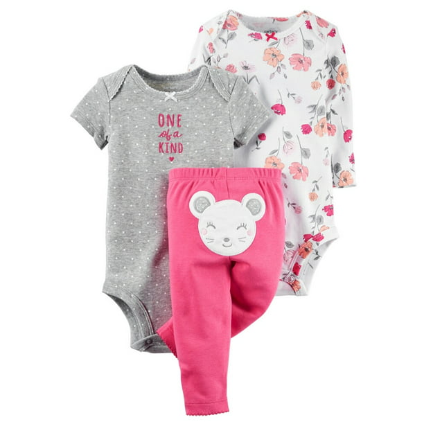 Carter's Carters Baby Clothing Outfit Girls 3Piece Little Character Set Mouse Floral, Pink