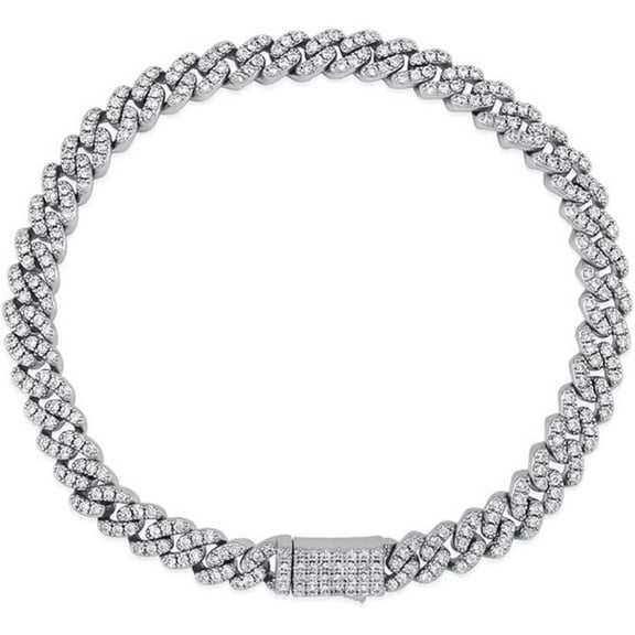 14K Gold Over 925 Silver 4mm Hip-Hop Men's Bracelet, Densely Set Moissanite Cuban Hand Chain, A Classic Gift for Birthdays or Urban Fashion Lovers,Dad Gifts