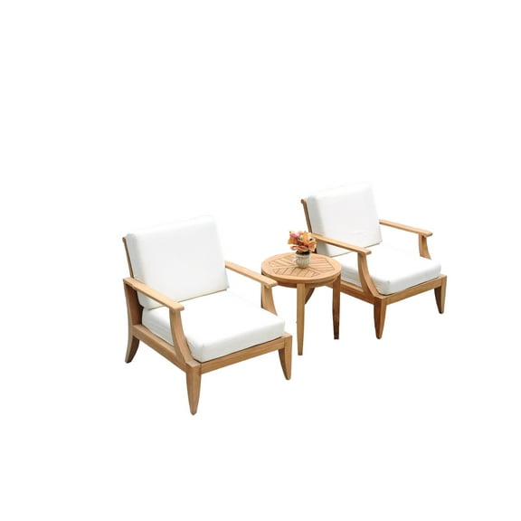 Lagos 3 Pc Lounge Chair Set: 2 Lounge Chairs & Side Table With Cushions in Sunbrela Fabric #57003 Canvas White